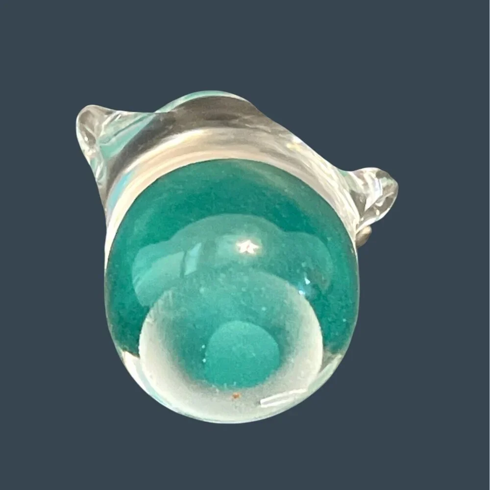 Mini Green Teal Clear Small Hand Blown Glass Bird Figurine Paperweight Vintage - Picture 5 of 8